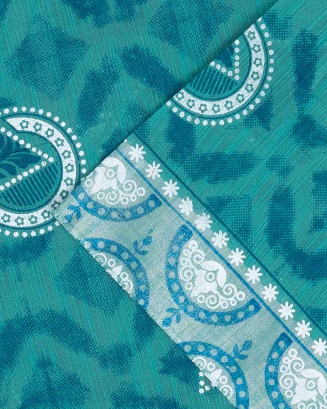 Green Printed Poly Cotton Saree