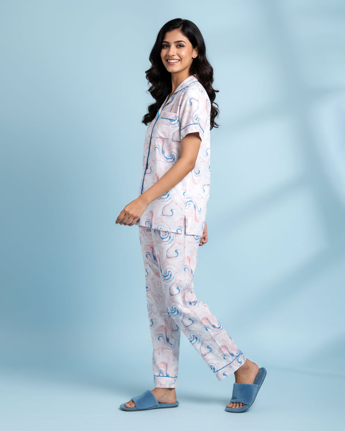 Women's Printed Short Sleeve Night Wear - Pink