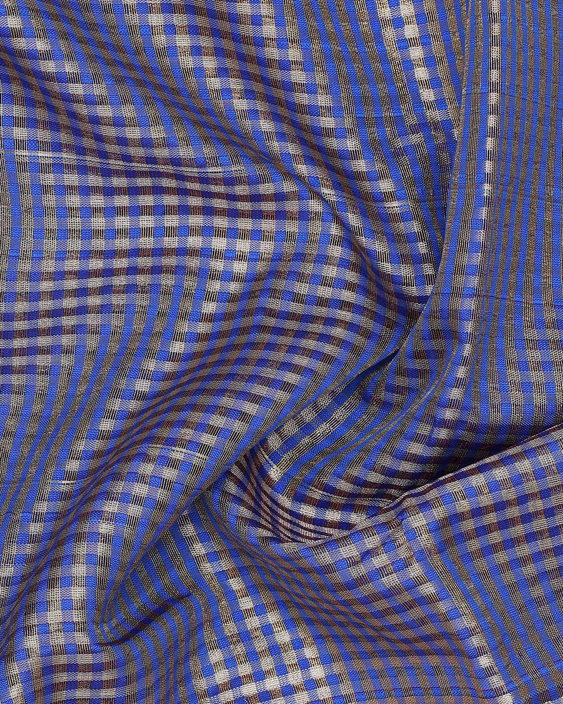 Ethnic Checked Design Tissue Saree - Blue