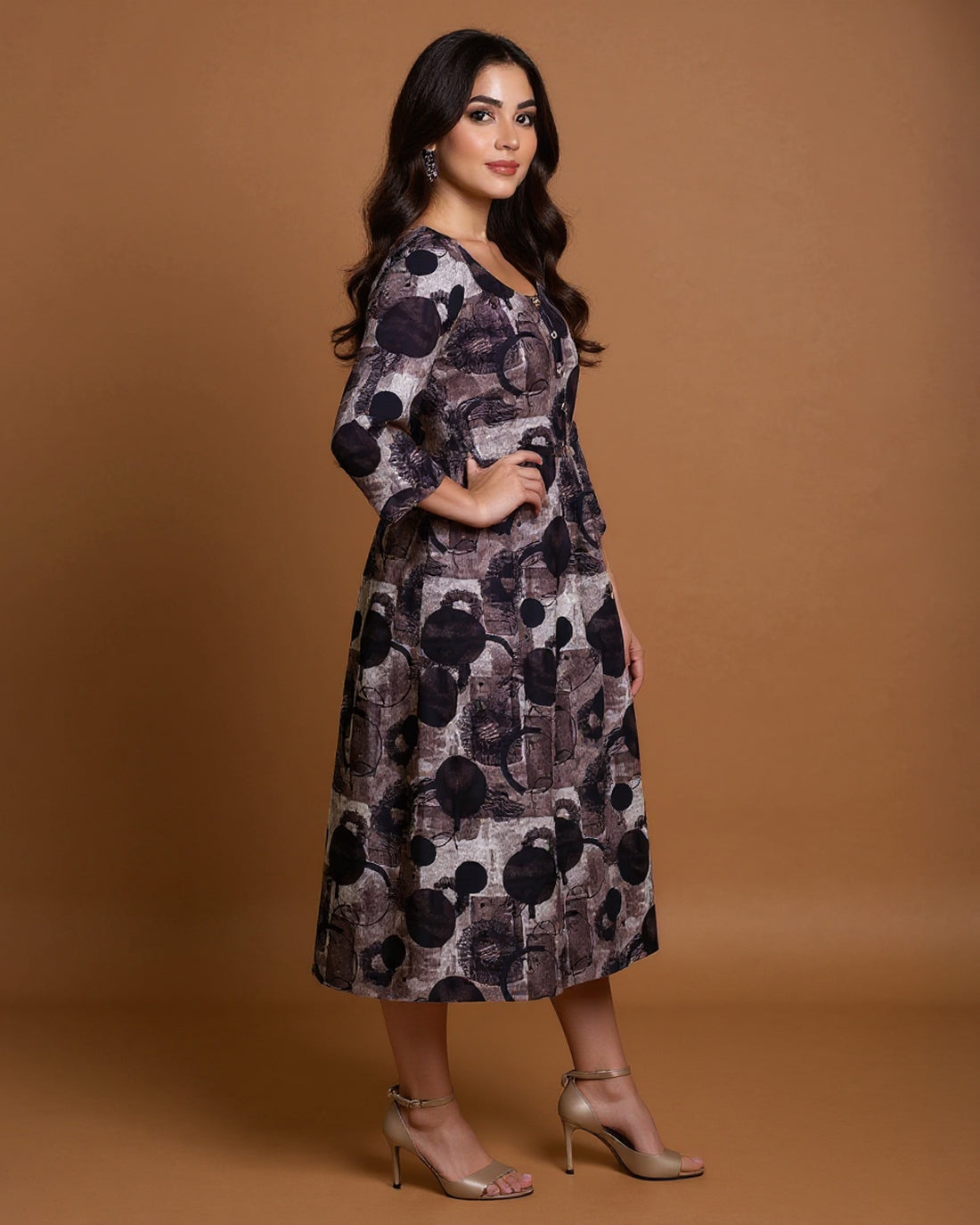 Maternity Wear  - Brown Muted Brown & Black Organic Print Women's Feeding Top