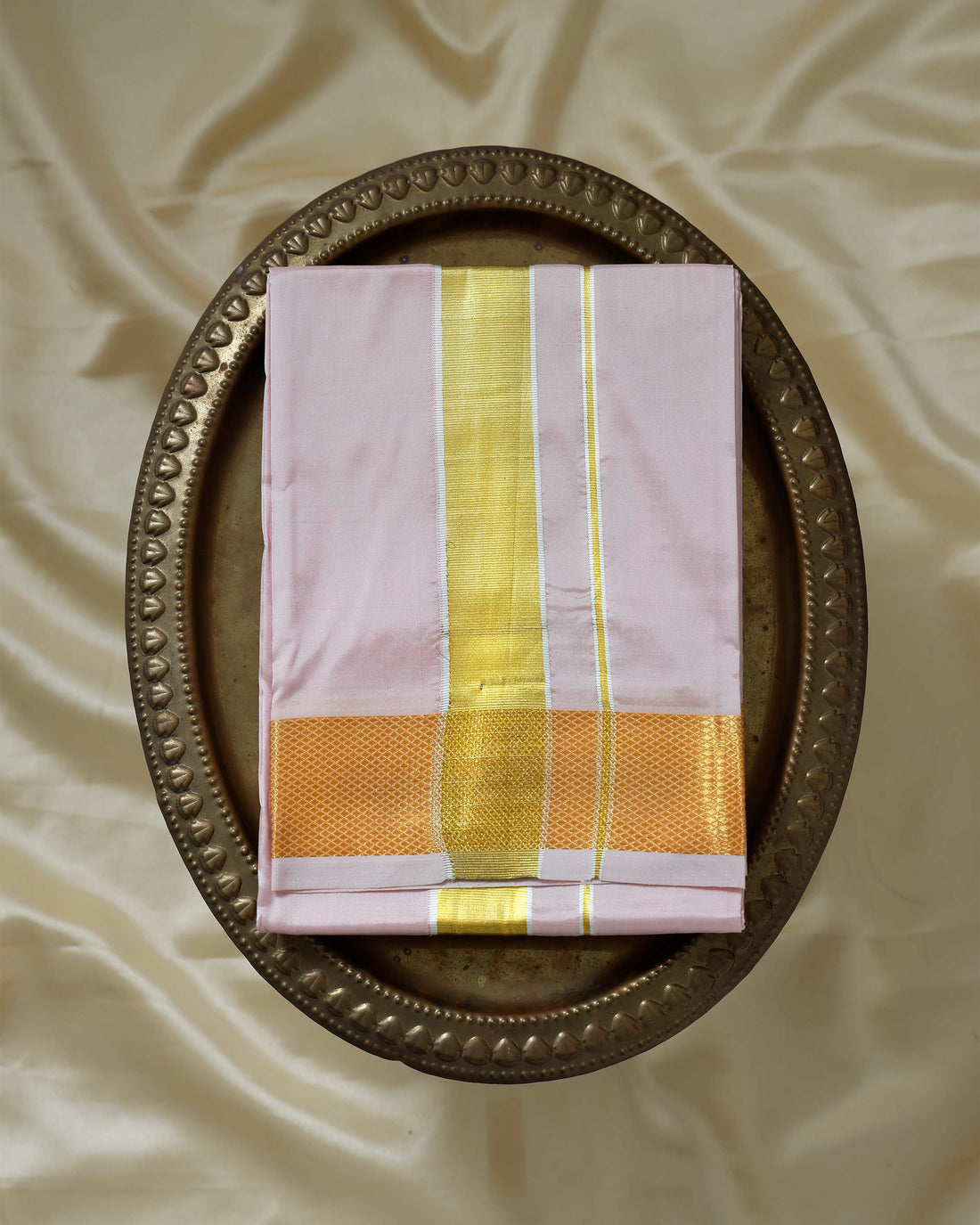 Pink Color Silk Dhoti With 2.40 Meter Shirt Bit & Towle