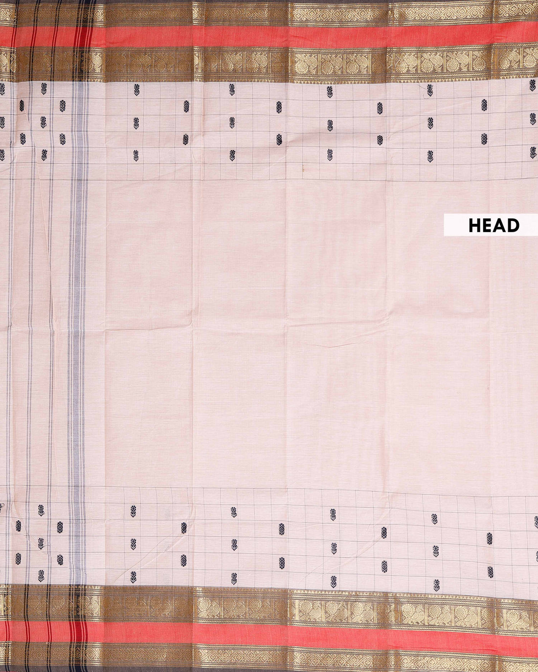 Traditional Chettinad Cotton Saree with Traditional Butta Weave and Zari Border - Sandal