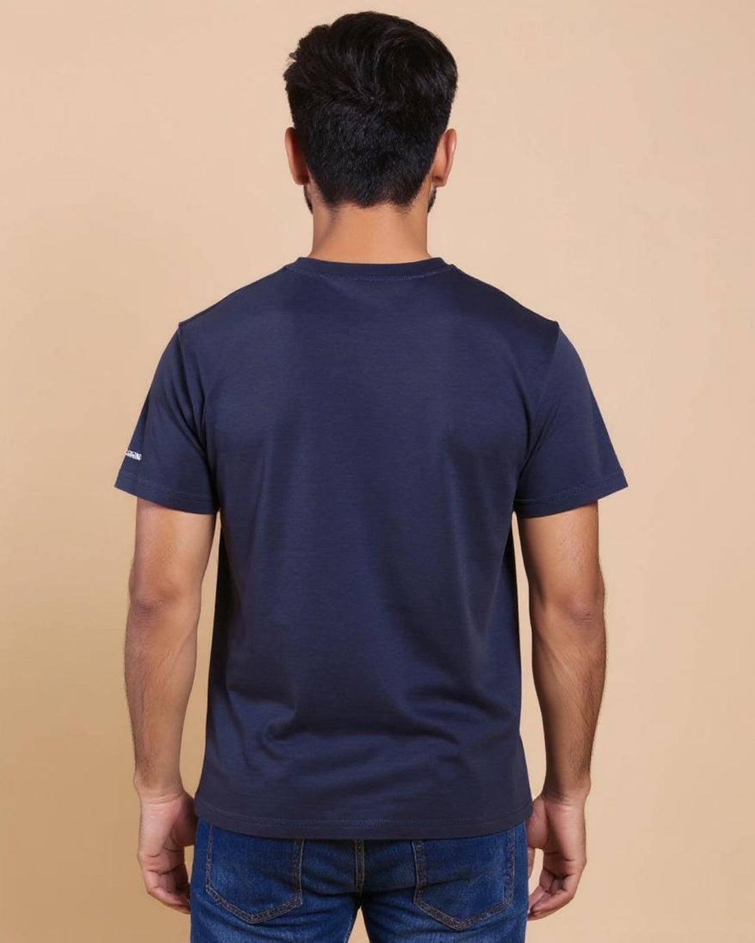 Nativebull Men's Solid Round Neck Half Sleeve Cotton T-Shirt - Navy Blue