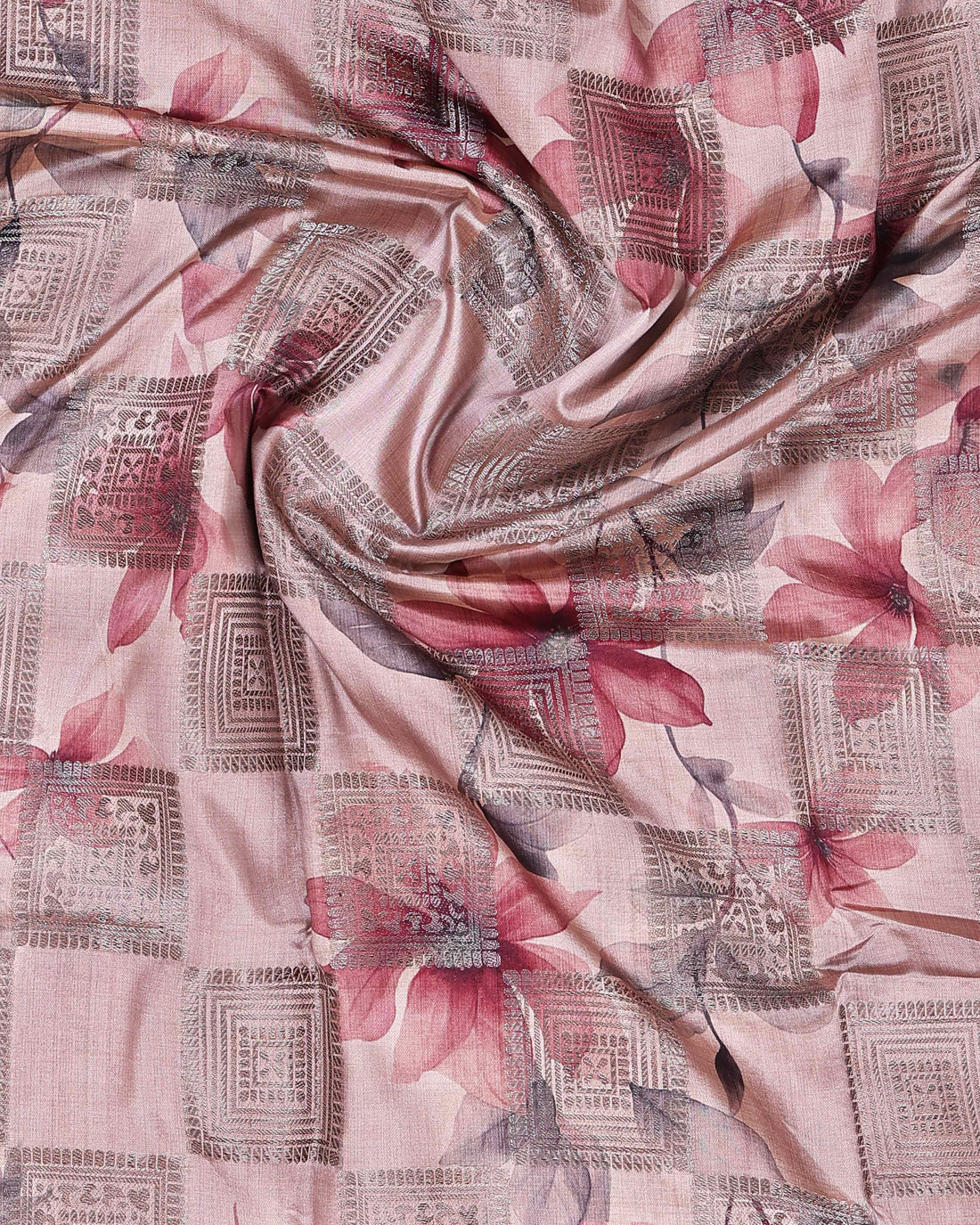 Floral Pattern Dola Silk Saree With Woven Border - Multi