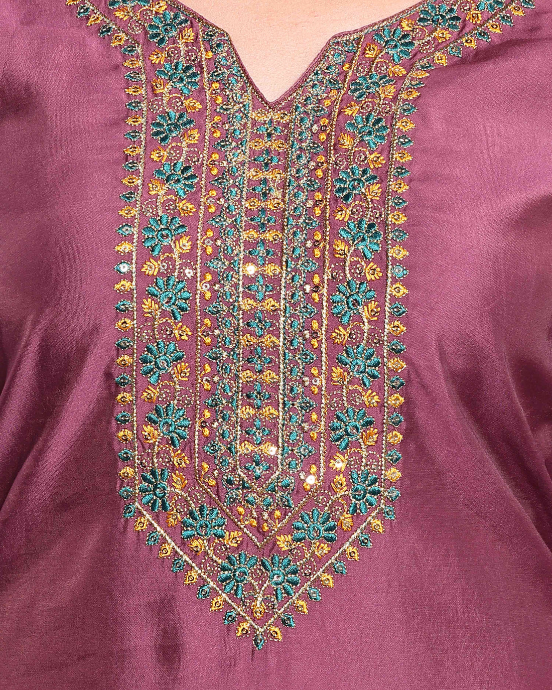 Elegant Women's Embroidered Silk Blend Kurta Palazzo Set - Purple