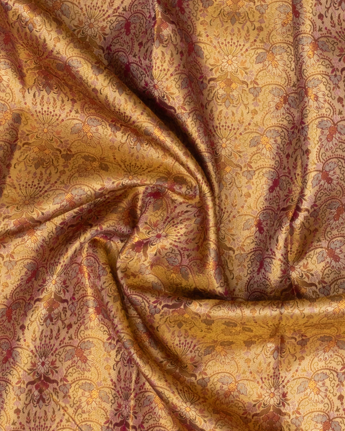 Elegant Kanchipuram Tissue Silk Saree with Floral Brocade Weaving and Rich Traditional Zari Border - Gold