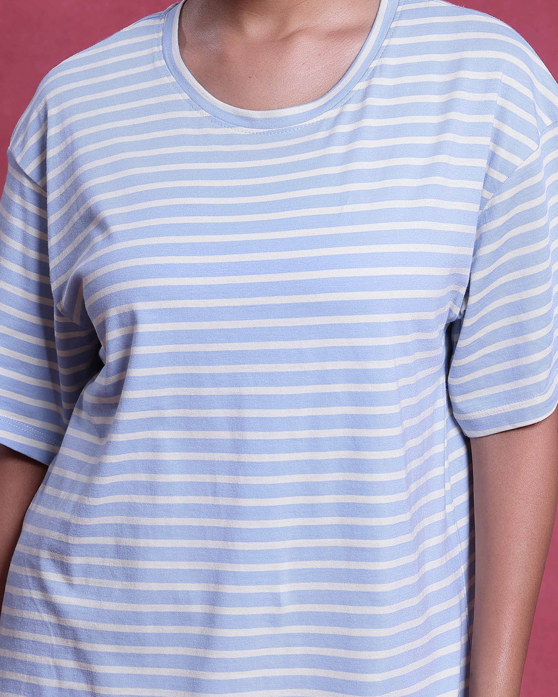 Women’s Cotton Striped Nightwear Set Short Sleeve Round Neck Top with Full Length Pajama Pants
