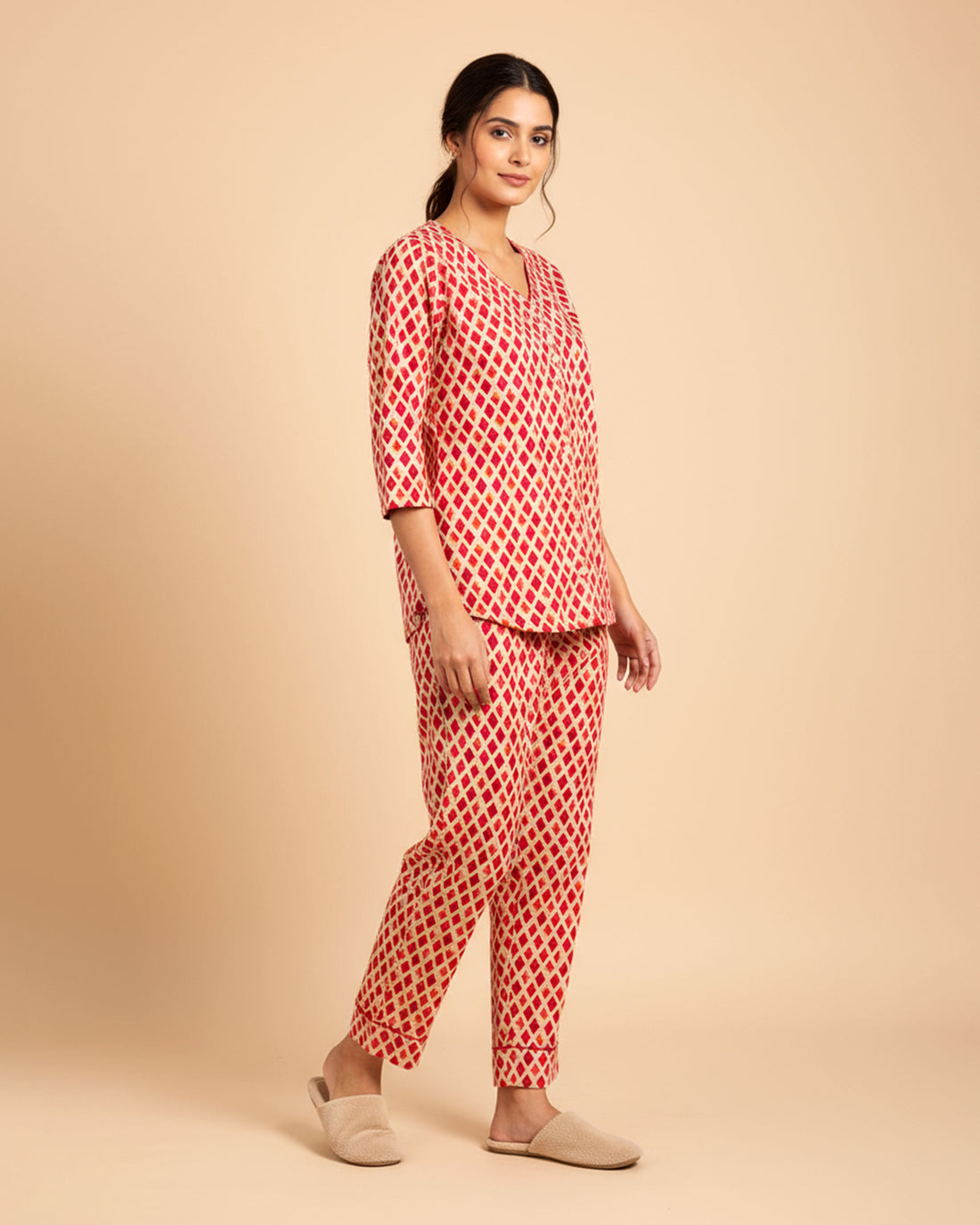 Women's Geometric Print Long Sleeve Night Wear -Multi