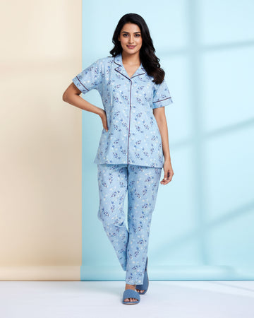 Women's Floral Print Short Sleeve Night Wear - Green