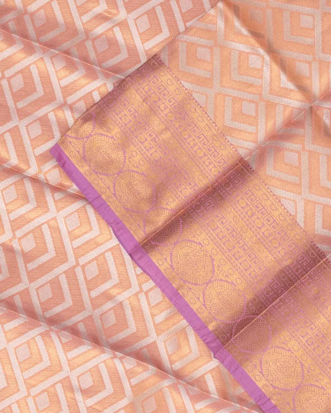 Kanchipuram Tissue Saree with Geometric Zari Weave and Intricate Temple Border - Multi