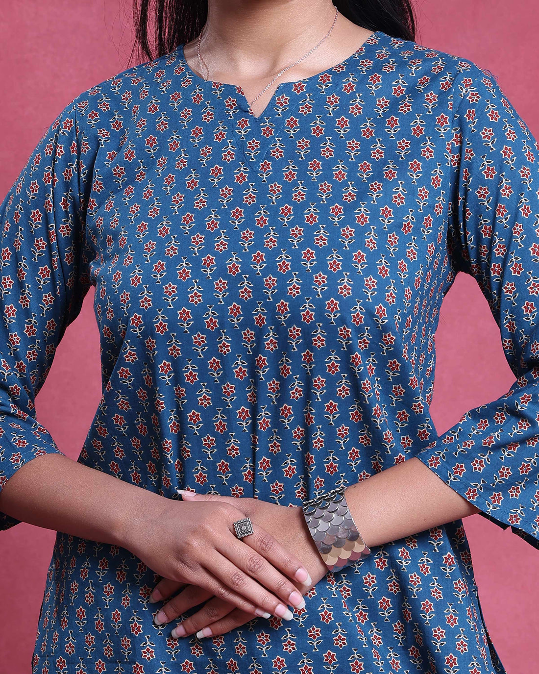 Women’s Printed Nightwear Set with Straight Fit Top and Comfortable Tapered Pants - Blue
