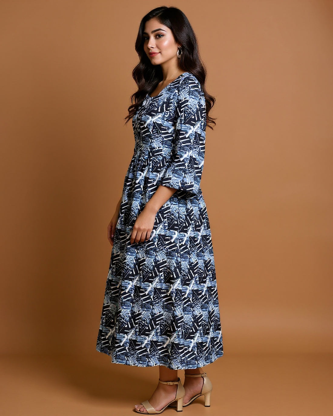 Maternity Wear - Elegant Multi Abstract Print Button-Down  Feeding Top