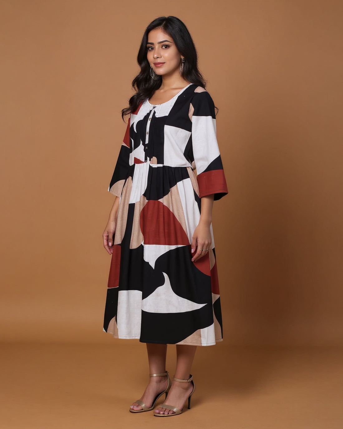 Maternity Wear -Multi Modern Abstract Color Block Button-Down Women's  Feeding Top