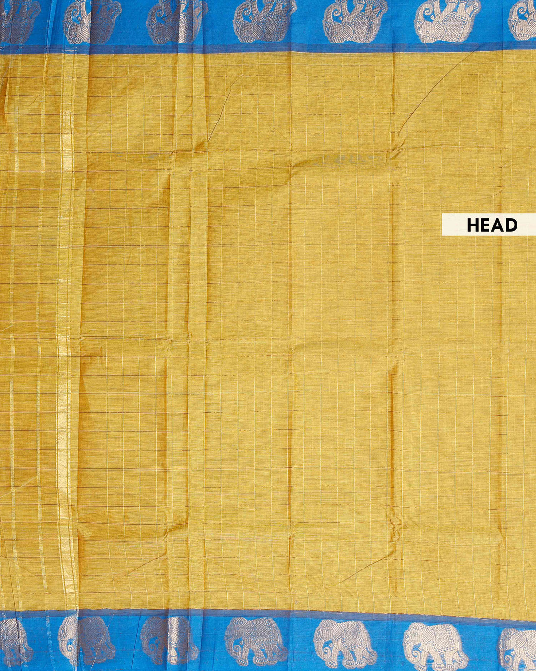 Traditional Chettinad Cotton Saree with Elephant Motif Border and Checkered Body - Olive Green