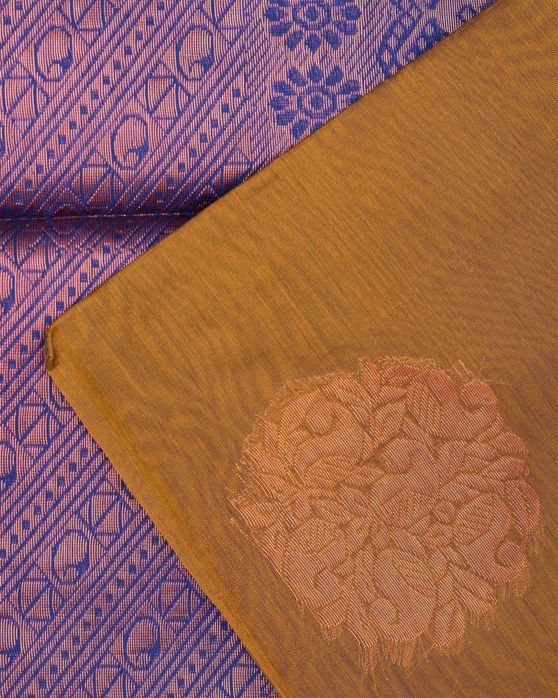 Woven Silk Cotton Saree with Zari Motifs - Mustard