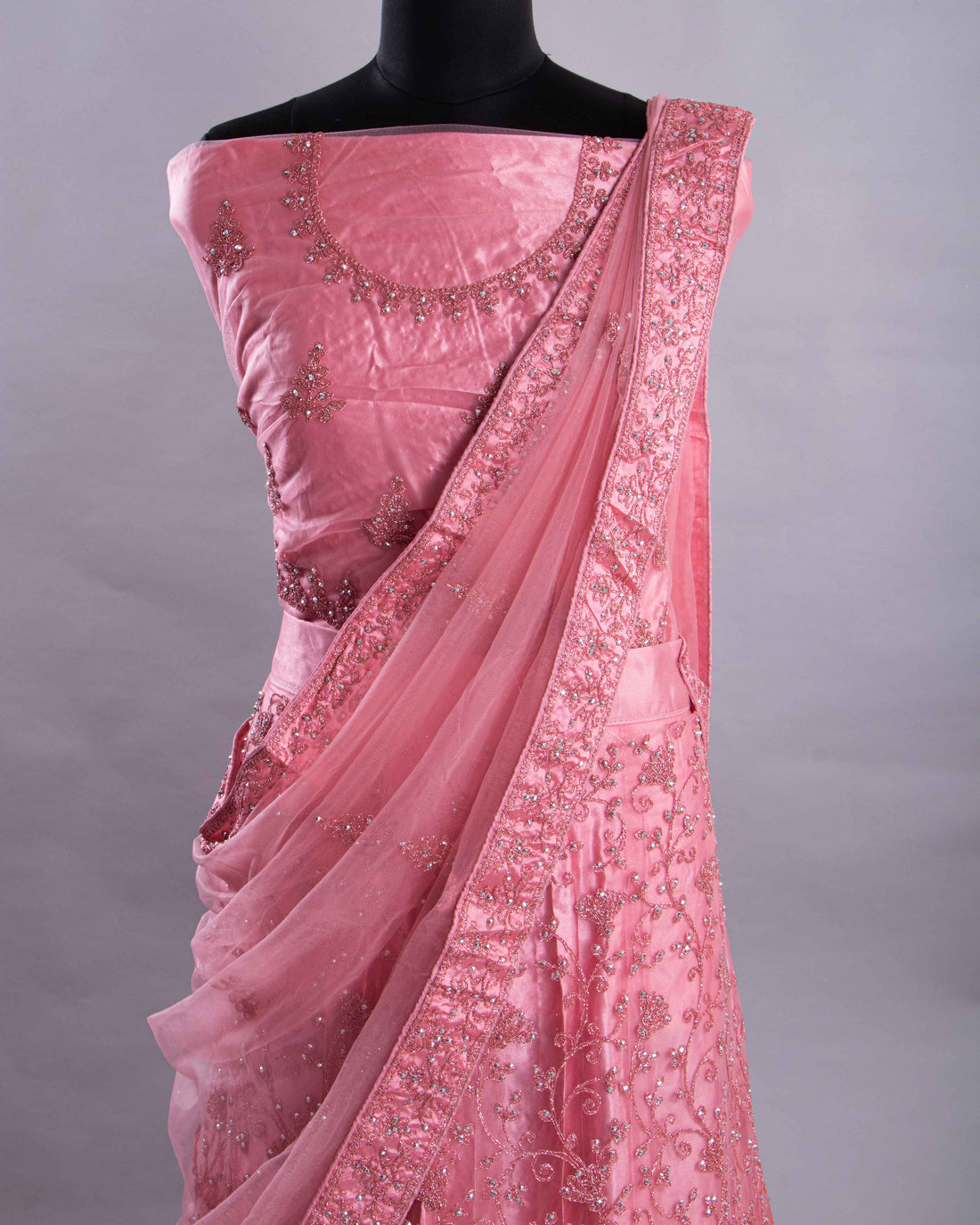 Peach Colour Embroidered Semi - Stitched Lehenga