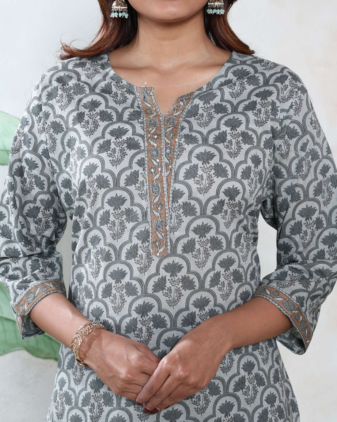 Women’s Floral Printed Readymade Salwar Suit Set with Elegant Straight Fit Kurta with Coordinated Bottom and Designer Printed Dupatta - Grey