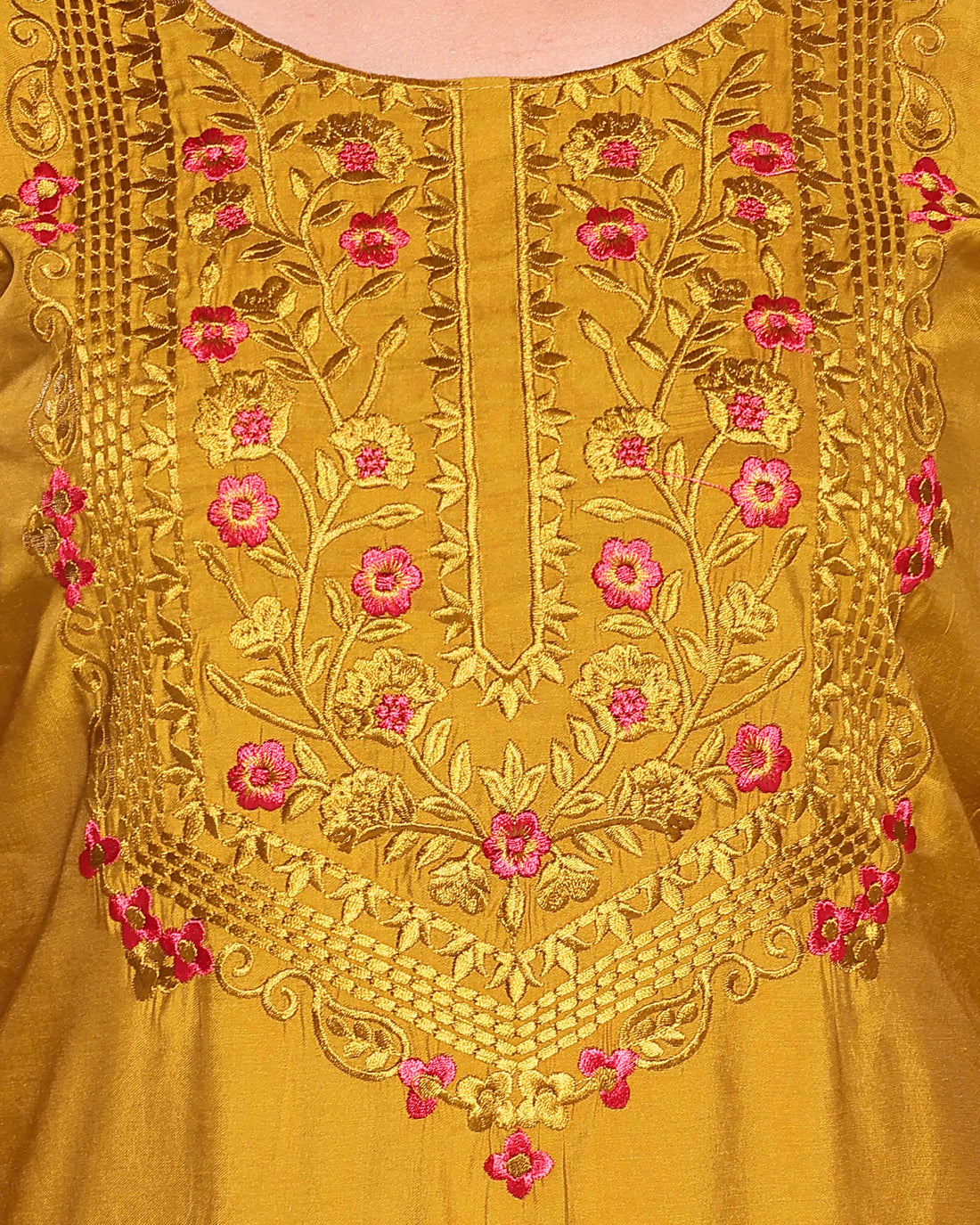 Elegant Women's Embroidered Silk Blend Kurta Palazzo Set - Mustard