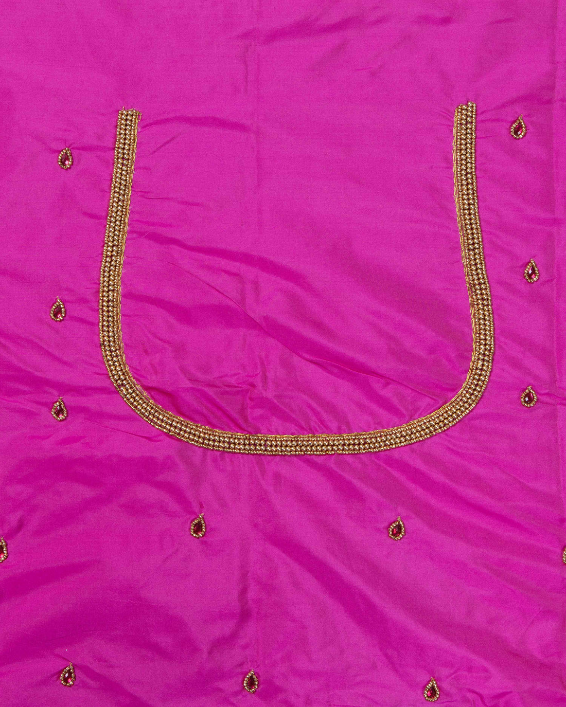 Embroidered Unstitched Blouse Material with Aari Work &  Embellishments  - Pink