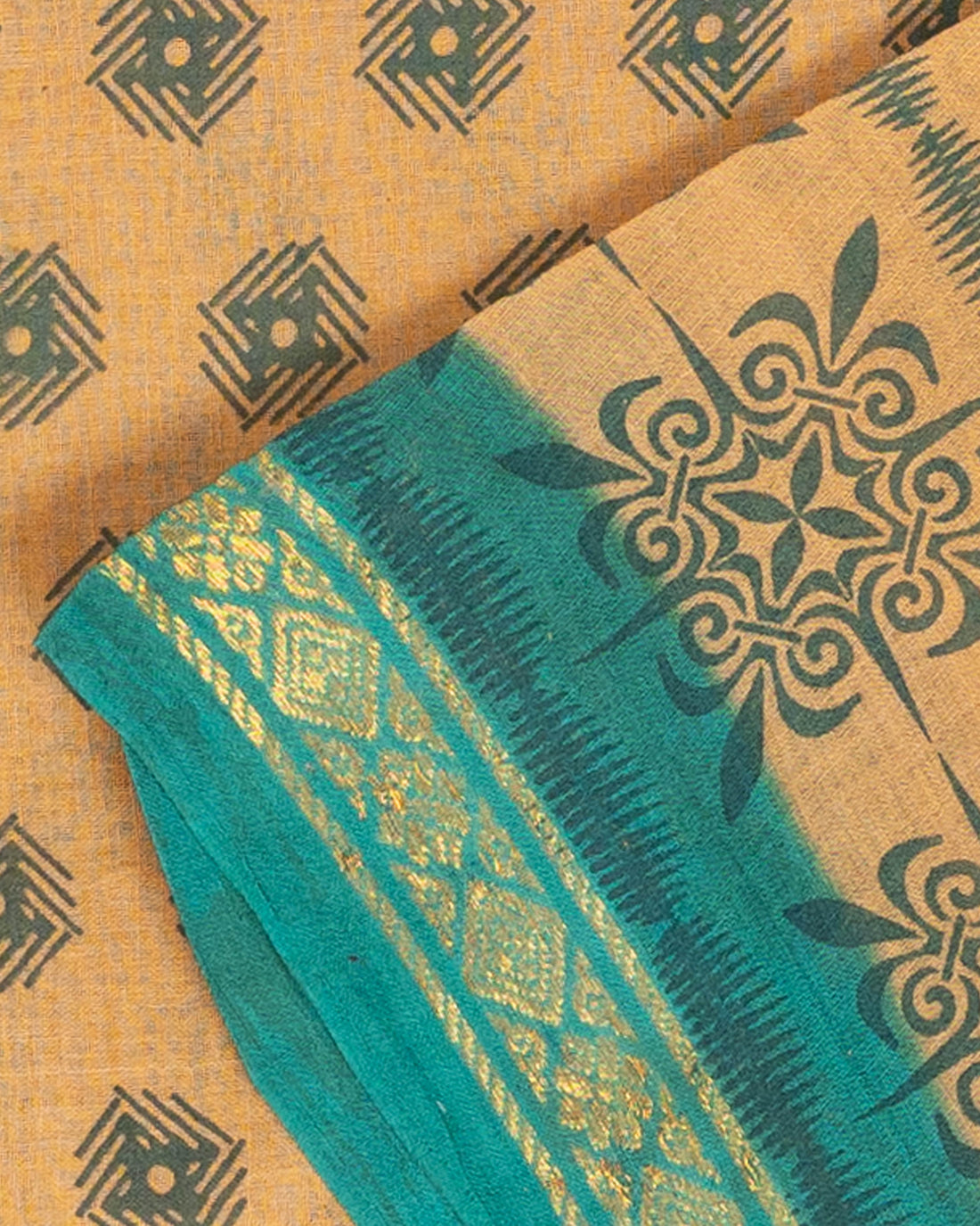 Classic Sungudi Cotton Saree With Printed Design - Brown