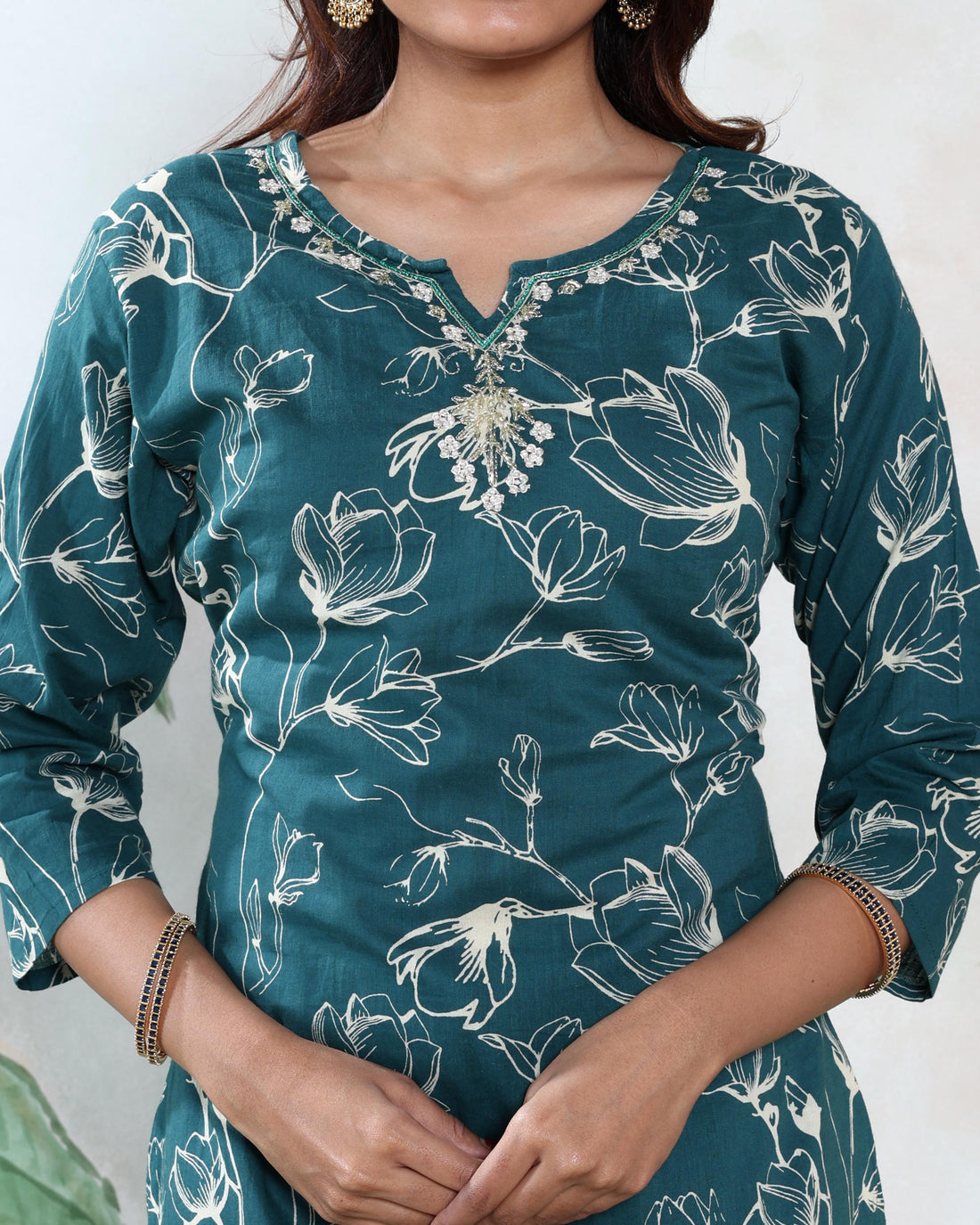Elegant Floral Printed Women’s Readymade Salwar Suit Set with Straight Kurta Patterned Pants and Matching Dupatta, Dark Green