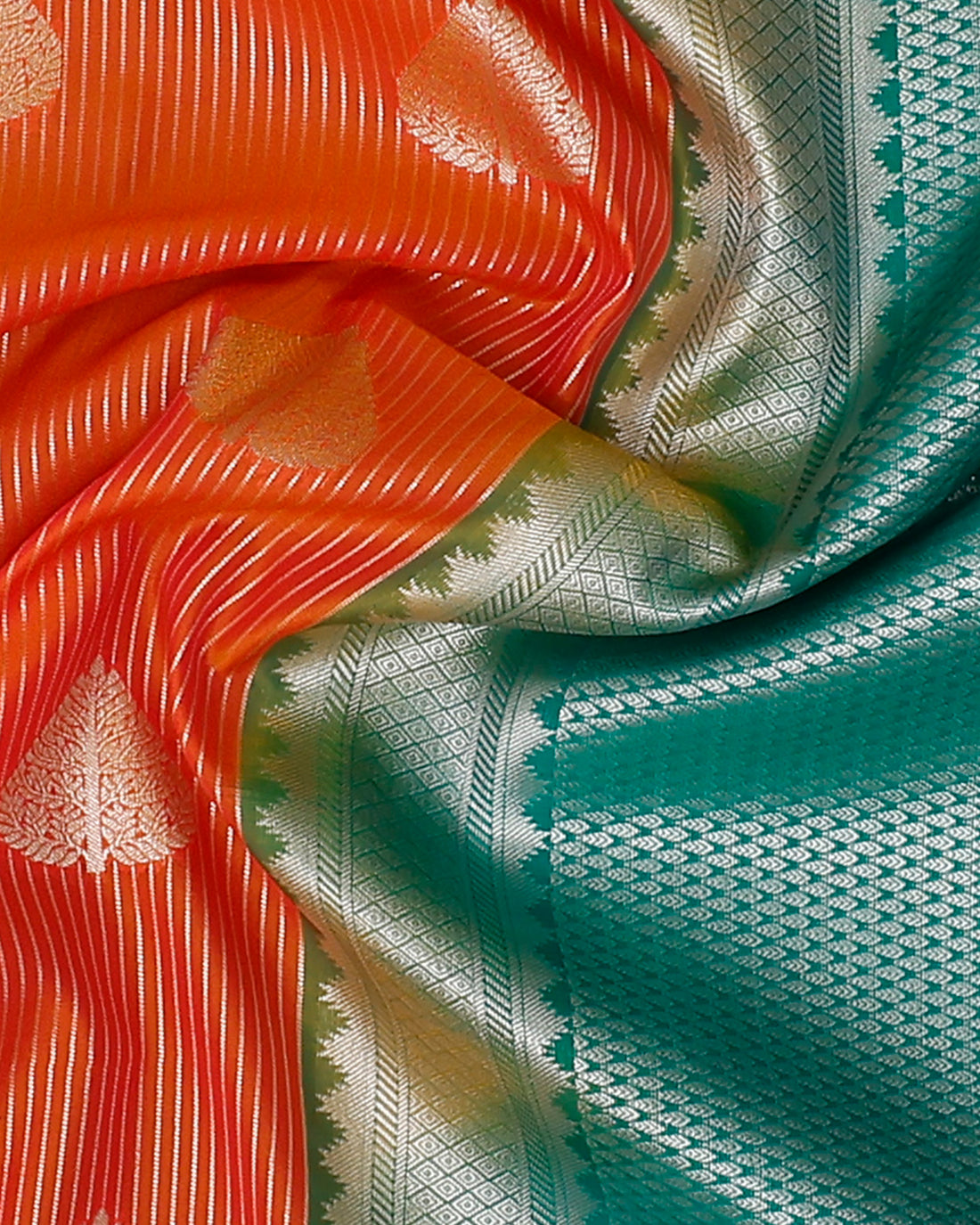 Ethnic Striped Design Soft Silk Saree - Orange