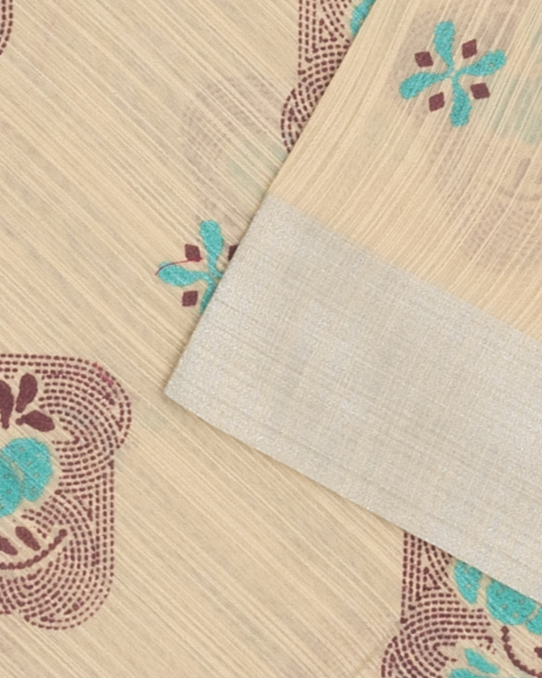 Beige Printed Poly Cotton Saree