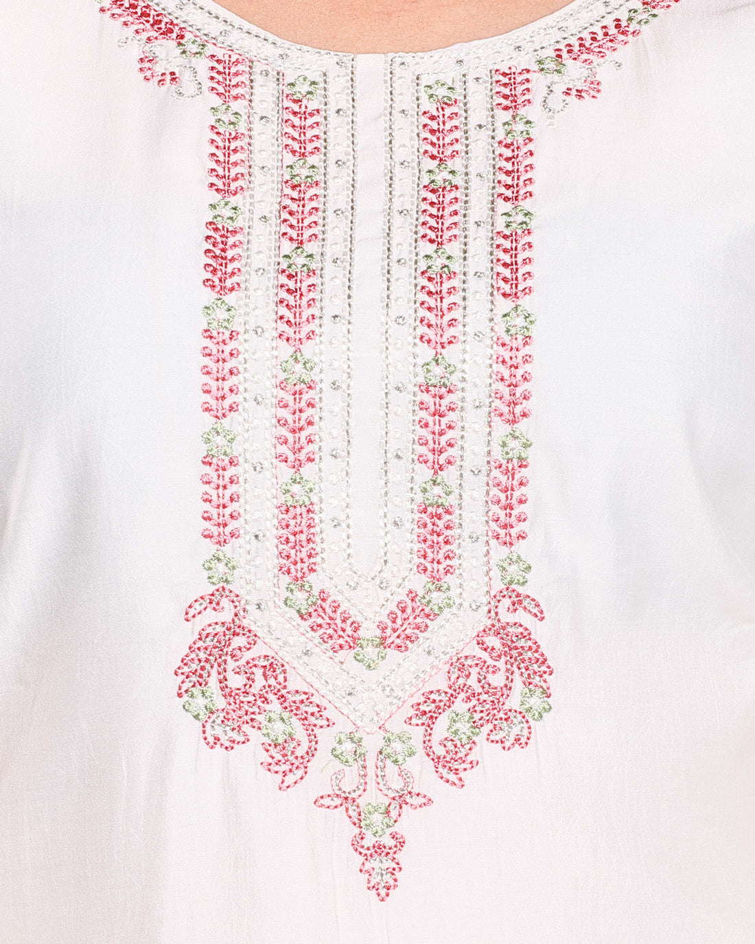 Elegant Women's Embroidered Silk Blend Kurta Palazzo Set - White