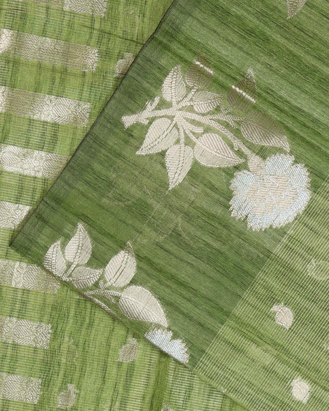 Elegance in Floral Print Semi Silk Saree  - Green