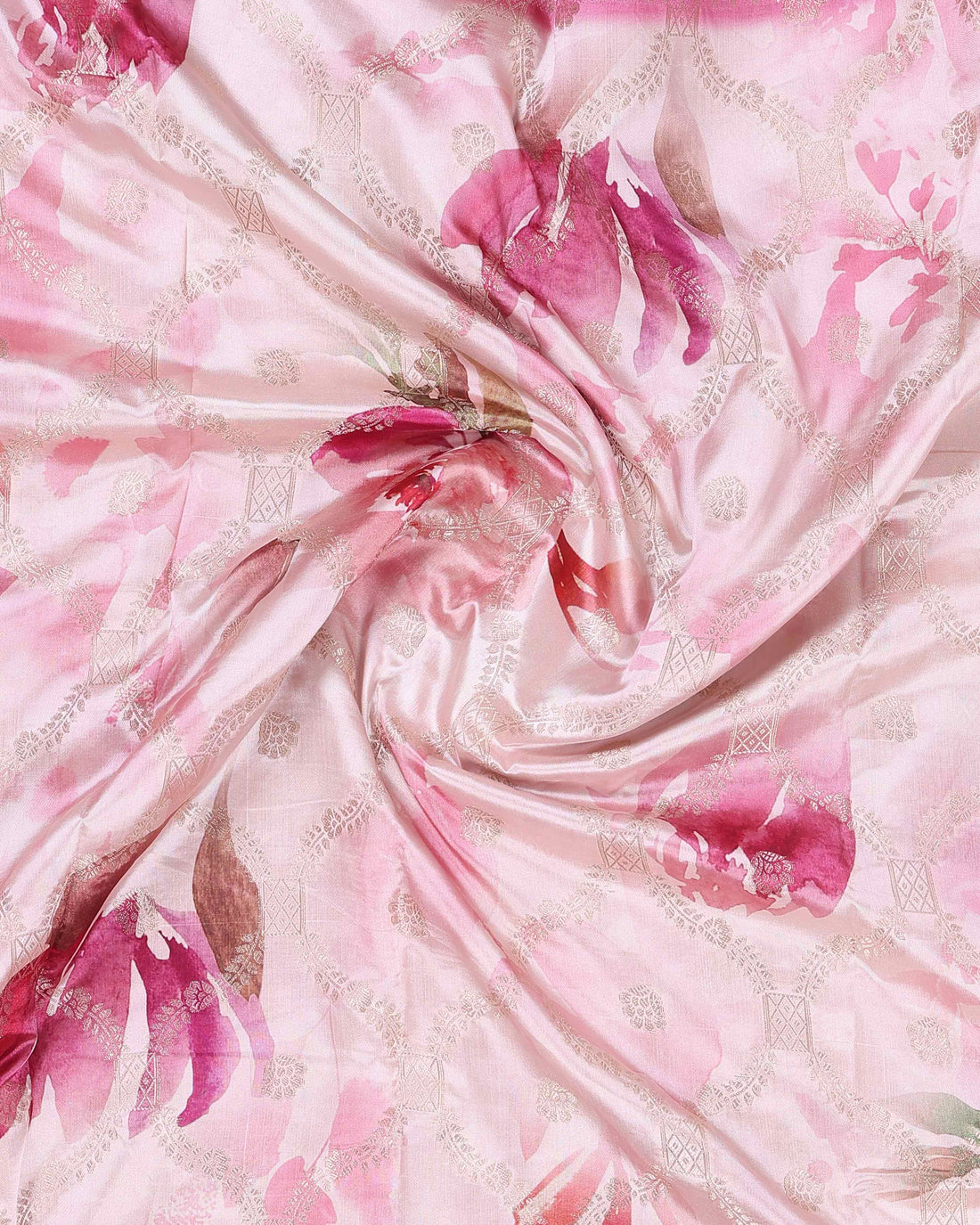 Floral Pattern Dola Silk Saree With Woven Border - Pink