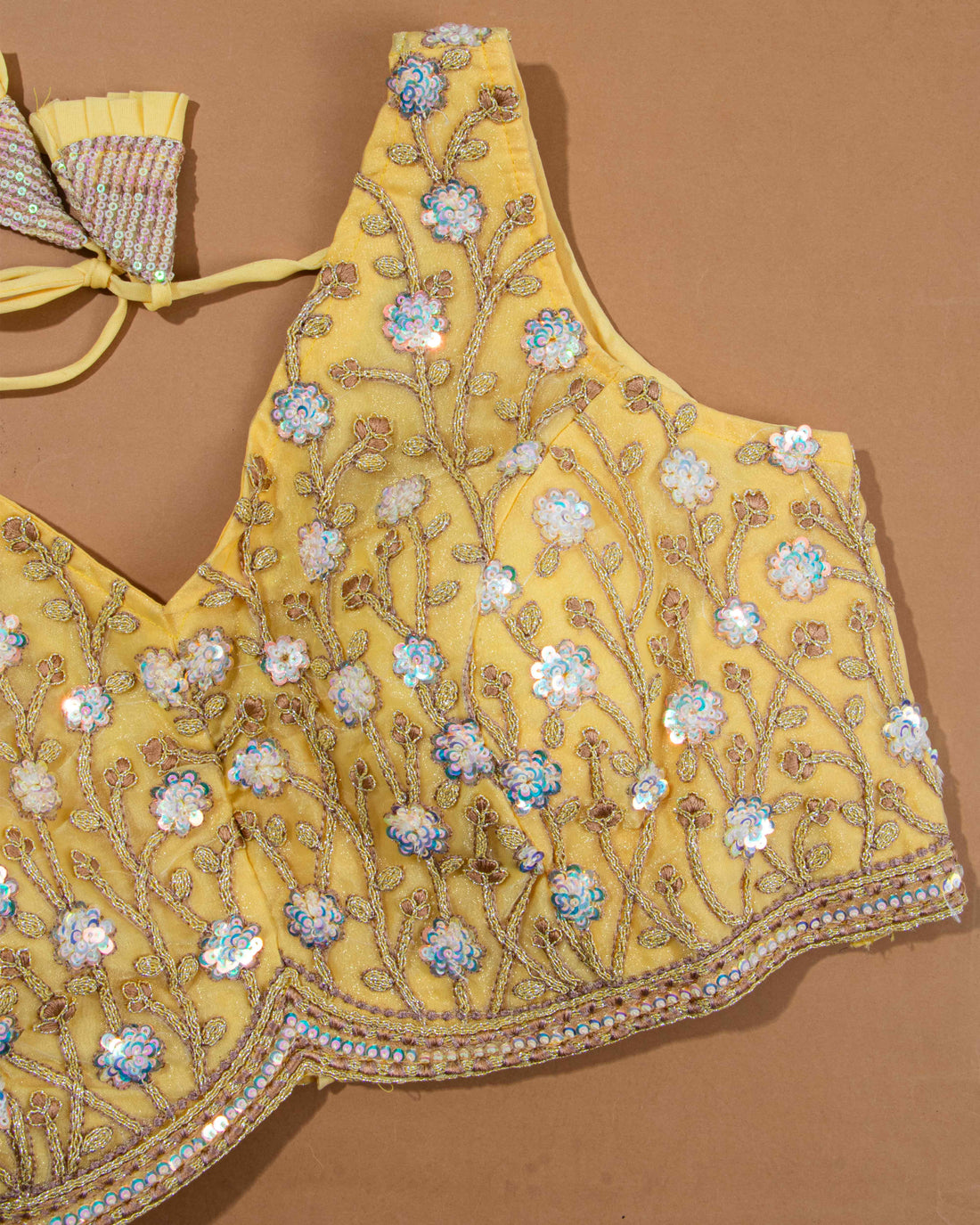 Embroidered Sequin Work Readymade Saree Blouse - Yellow