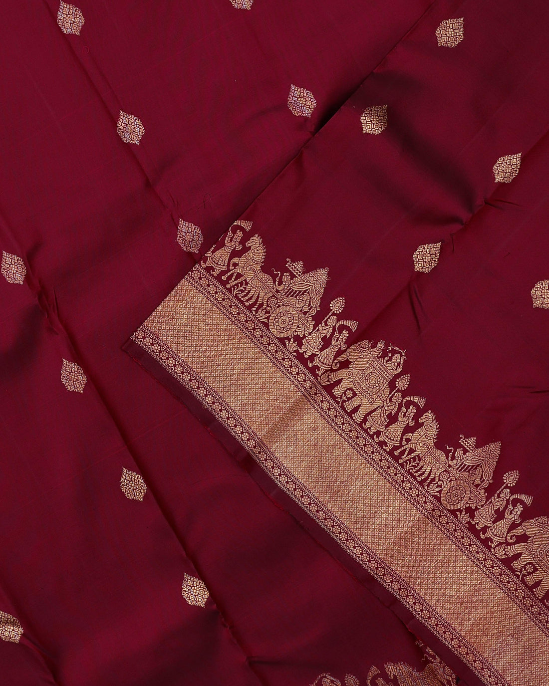 Traditional Kanchipuram Pure Silk Saree with Temple Border & Zari Weave - Maroon