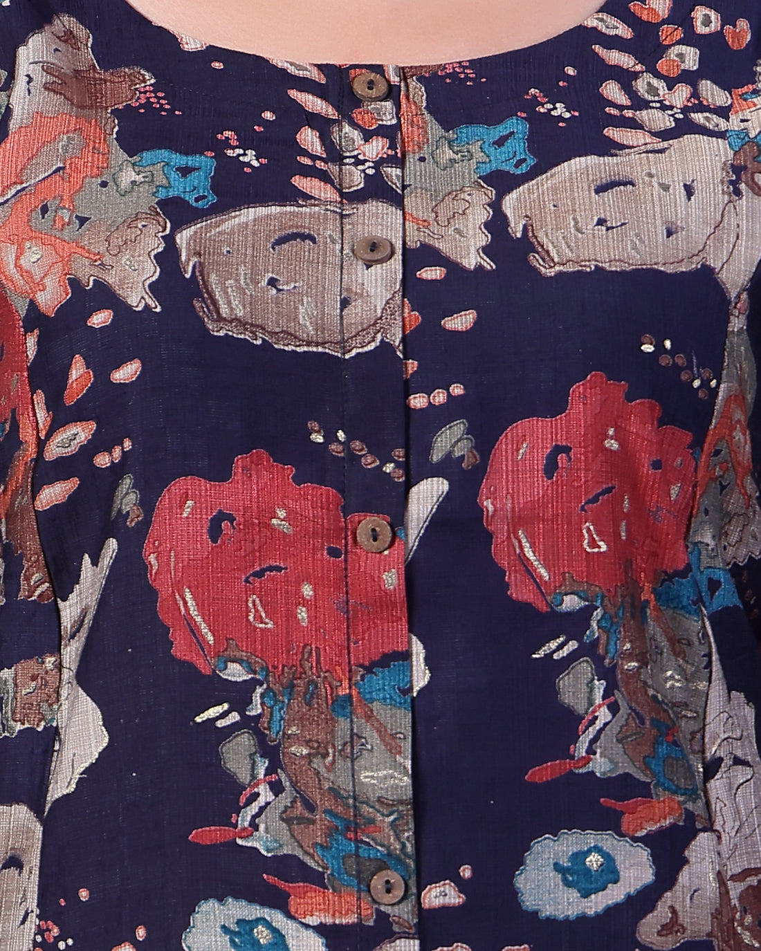 Elegant Women's Floral Printed Kurta with Palazzo Set - Navy Blue