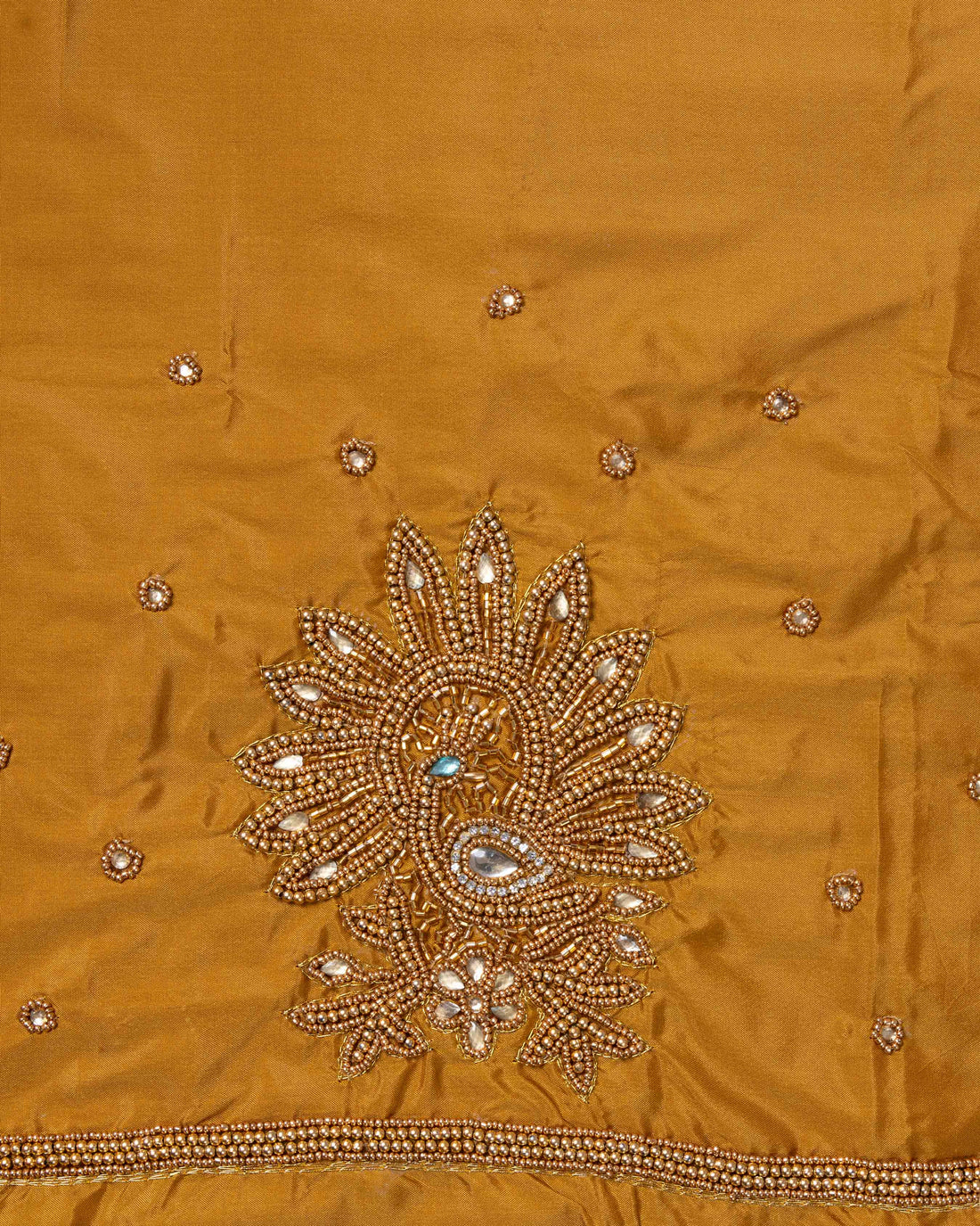 Unstitched Blouse Material with Intricate Aari Embroidery & Mirror Work  - Mustard