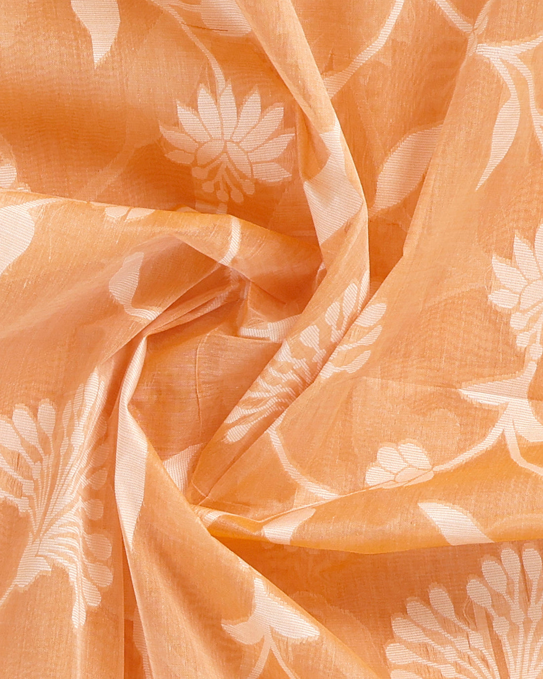 Orange Floral Printed Bengal Cotton Saree