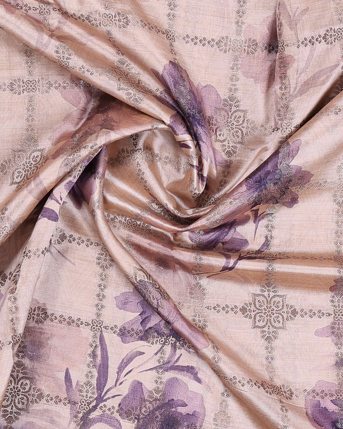 Floral Pattern Dola Silk Saree With Woven Border - Purple