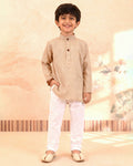 Boys Festive Kurta Set with Mandarin Collar, Beige