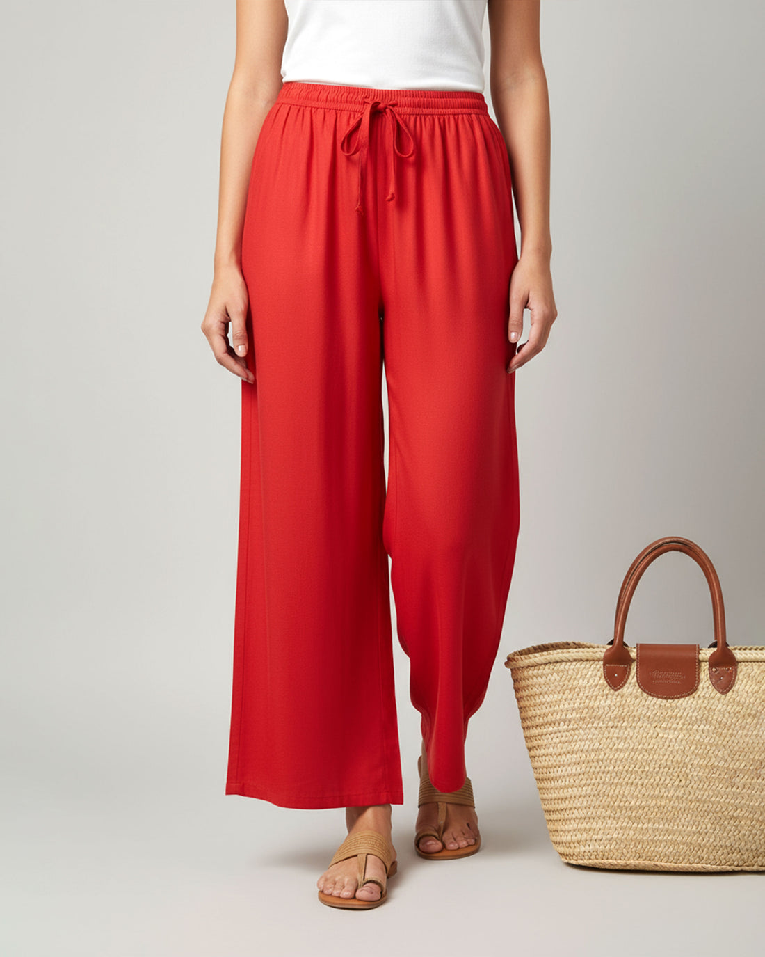 Elegant High-Waist Flared Palazzo Pant - Red