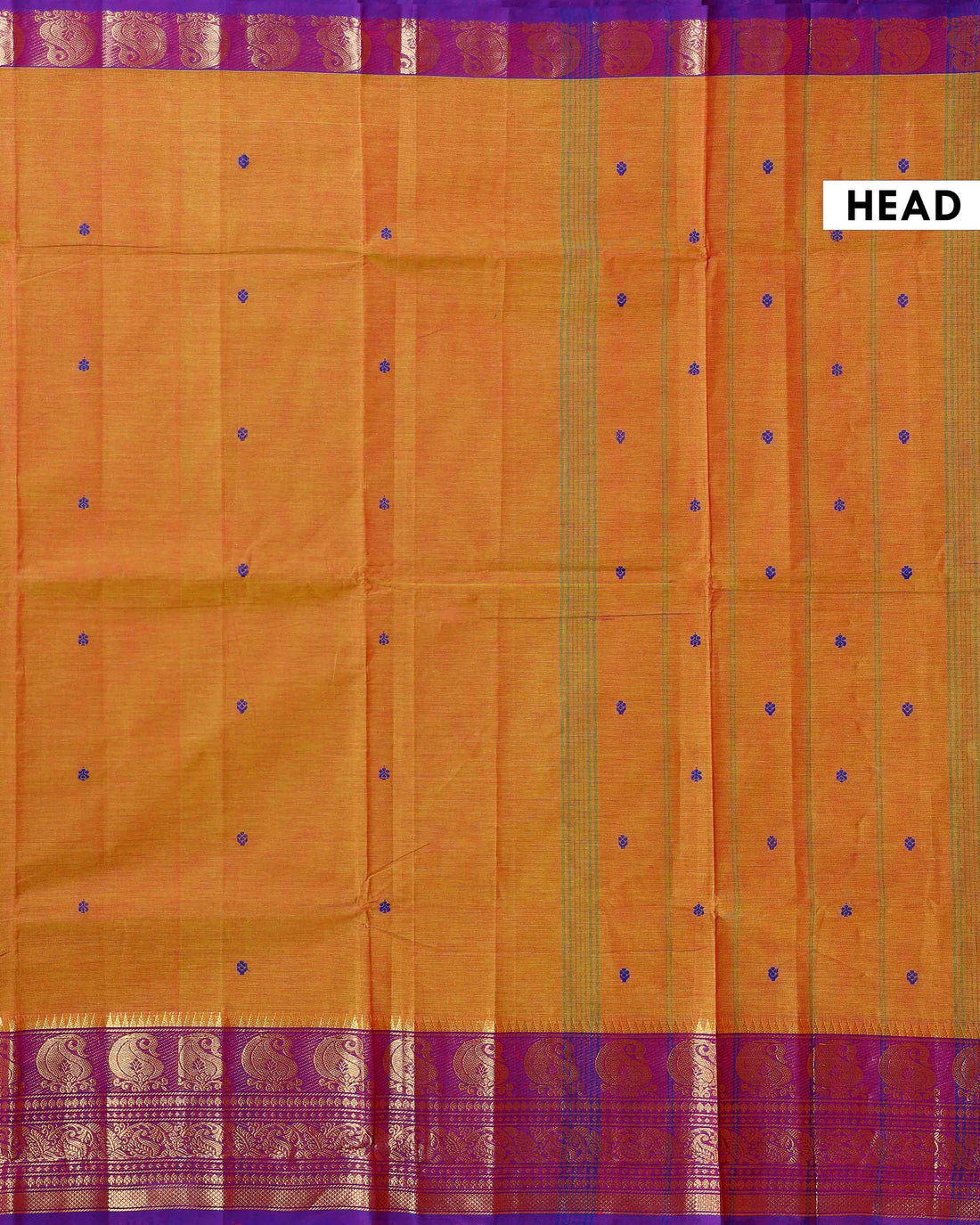 Handloom Chettinad Cotton Saree with Small Butta Weaves, Zari Peacock Motif Border and Contrast Pallu - Brown