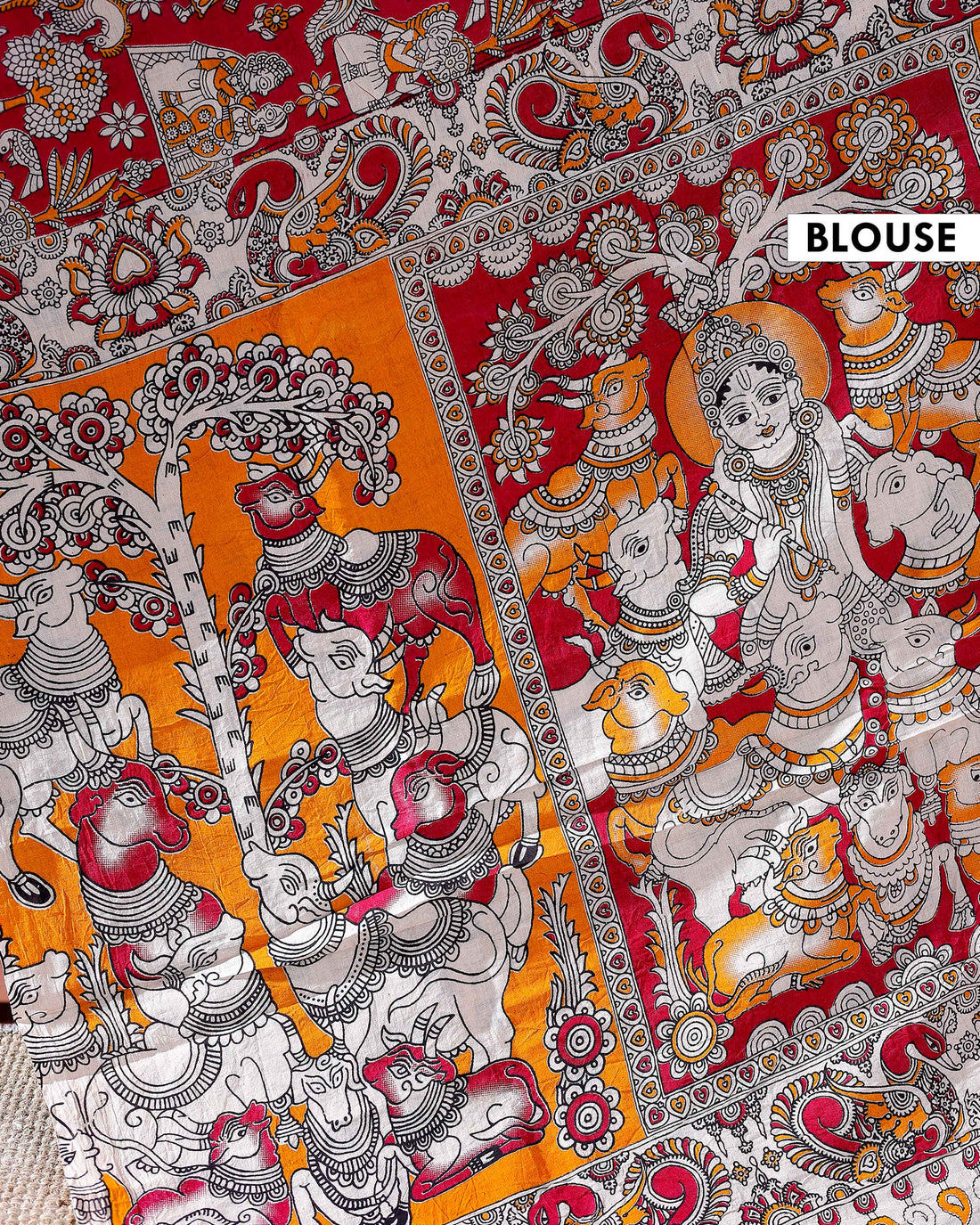 Traditional Handloom Kalamkari Cotton Saree with Intricate Floral and Avian Motifs - Red
