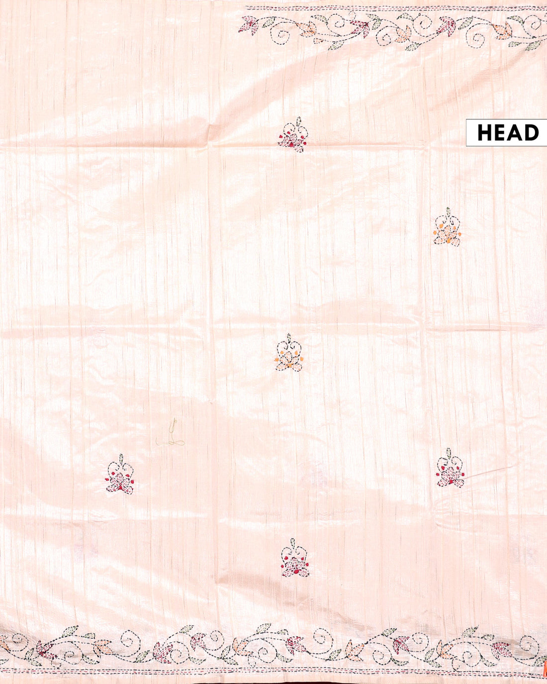 Elegant Hand Embroidered Kantha Work Tussar Saree with Detailed Floral Motifs - Sandal