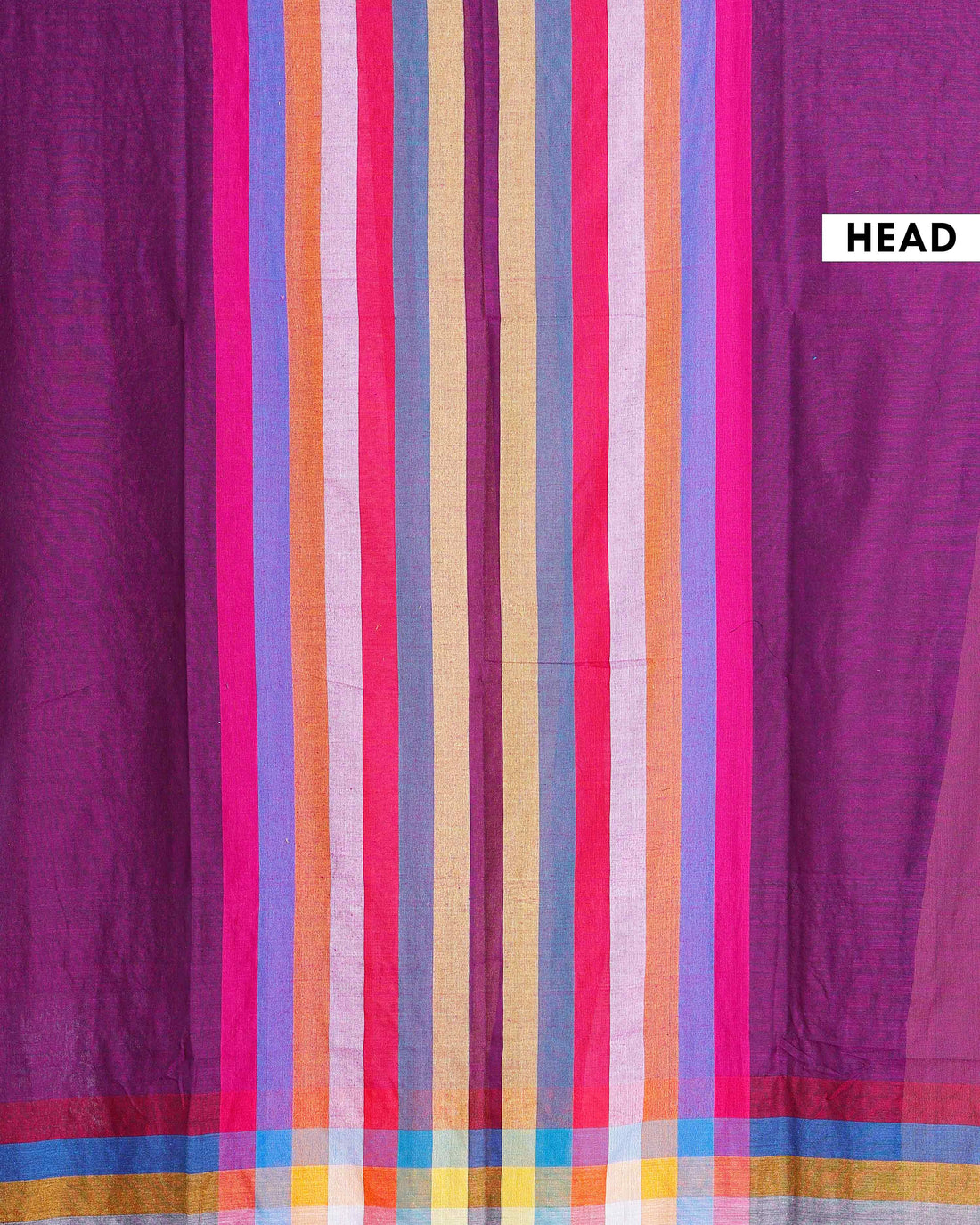 Handloom Mul Mul Cotton Saree with Vertical Stripe Pattern and Decorative Tassels - Purple