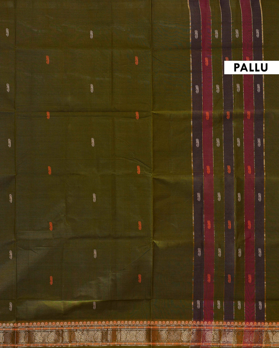 Traditional Handloom Venkatagiri Cotton Saree with Zari Border and Intricate Weave - Green