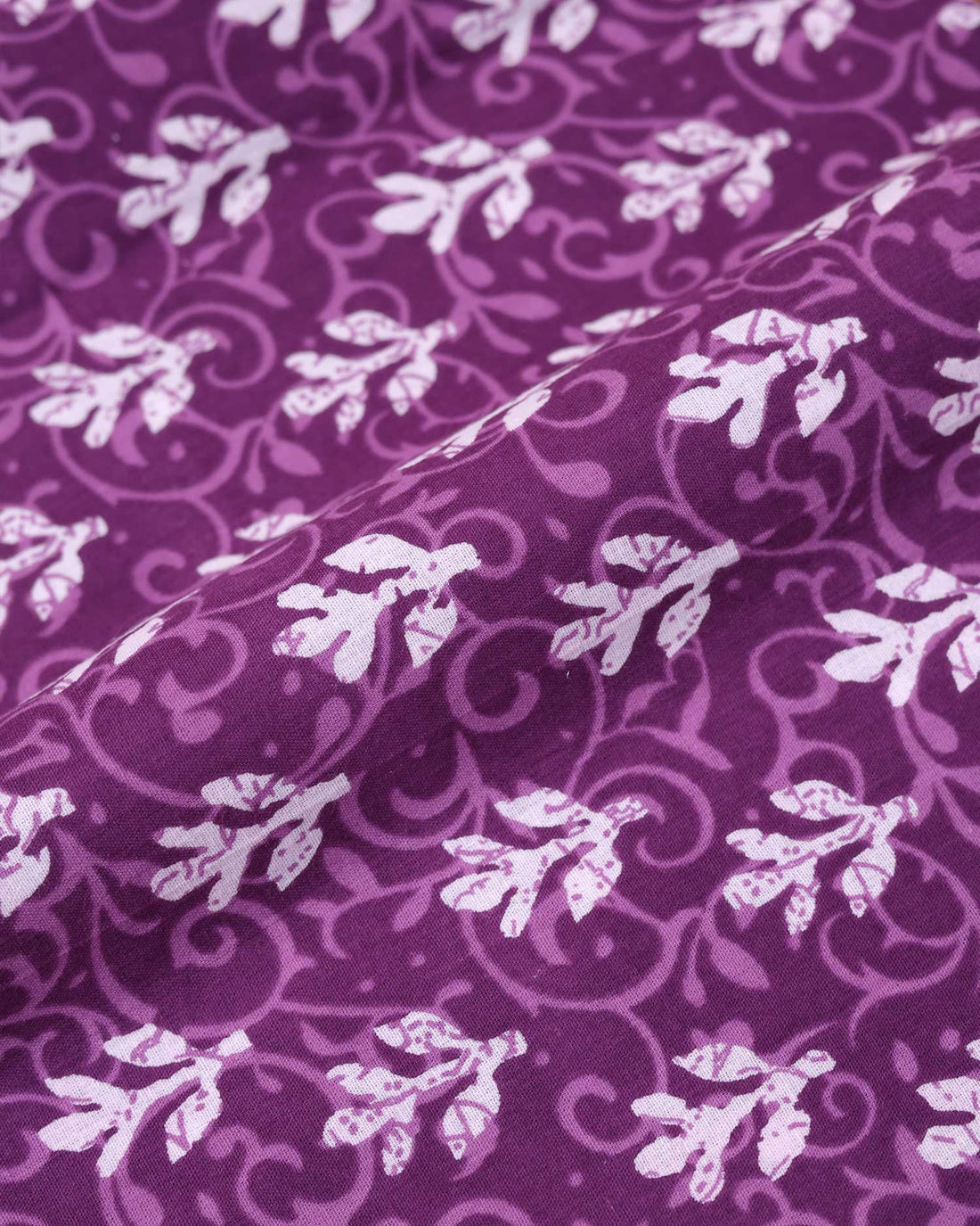 Traditional Women’s Floral Vine Print Cotton 1 Meter Blouse Material with Traditional Border - Purple