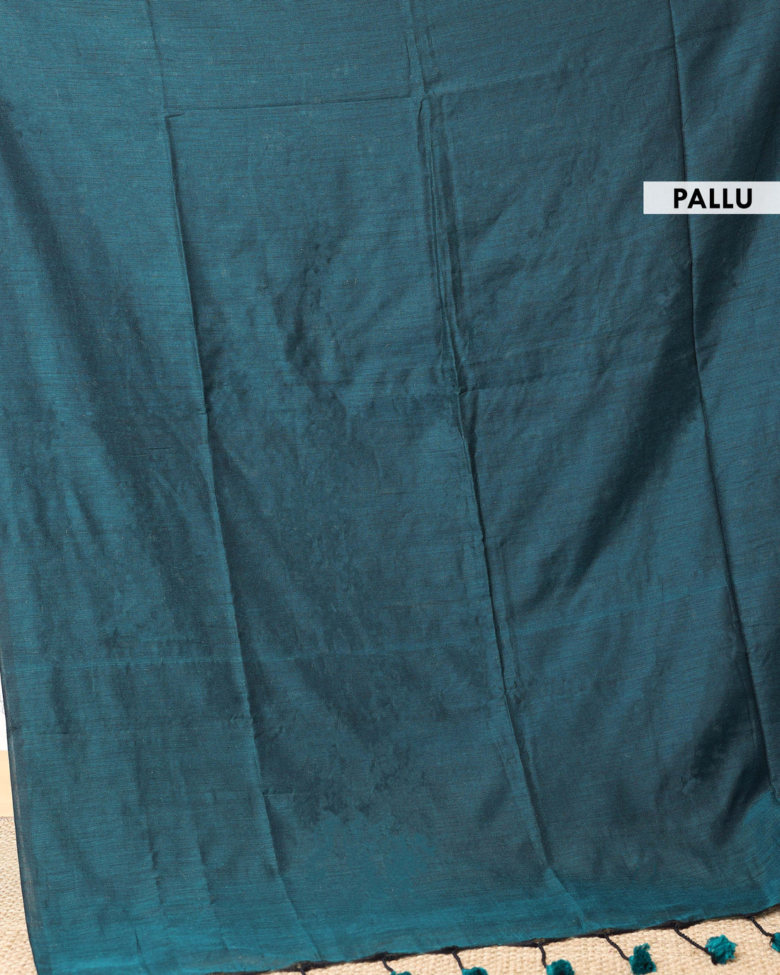 Handwoven Khadi Cotton Saree with Contrast Printed Blouse and Tassel Accents - Teal