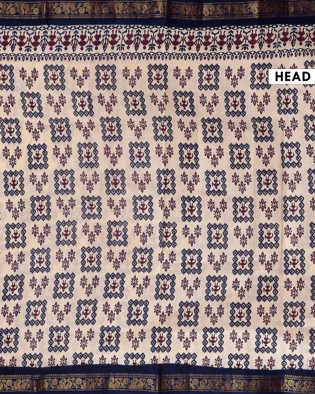 Traditional Ikkat Style Printed Sungudi Cotton Saree with Intricate Border - Cream 