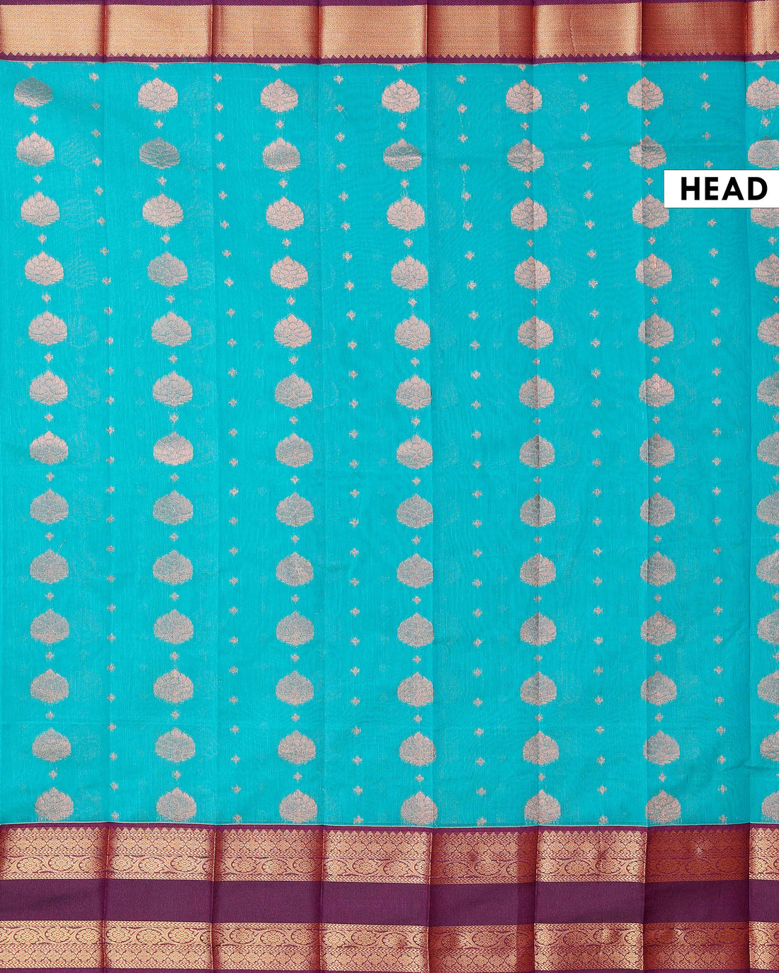 Traditional Elampillai Silk Cotton Saree with Lotus Motif Buttas and Grand Contrast Zari Woven Border - Blue