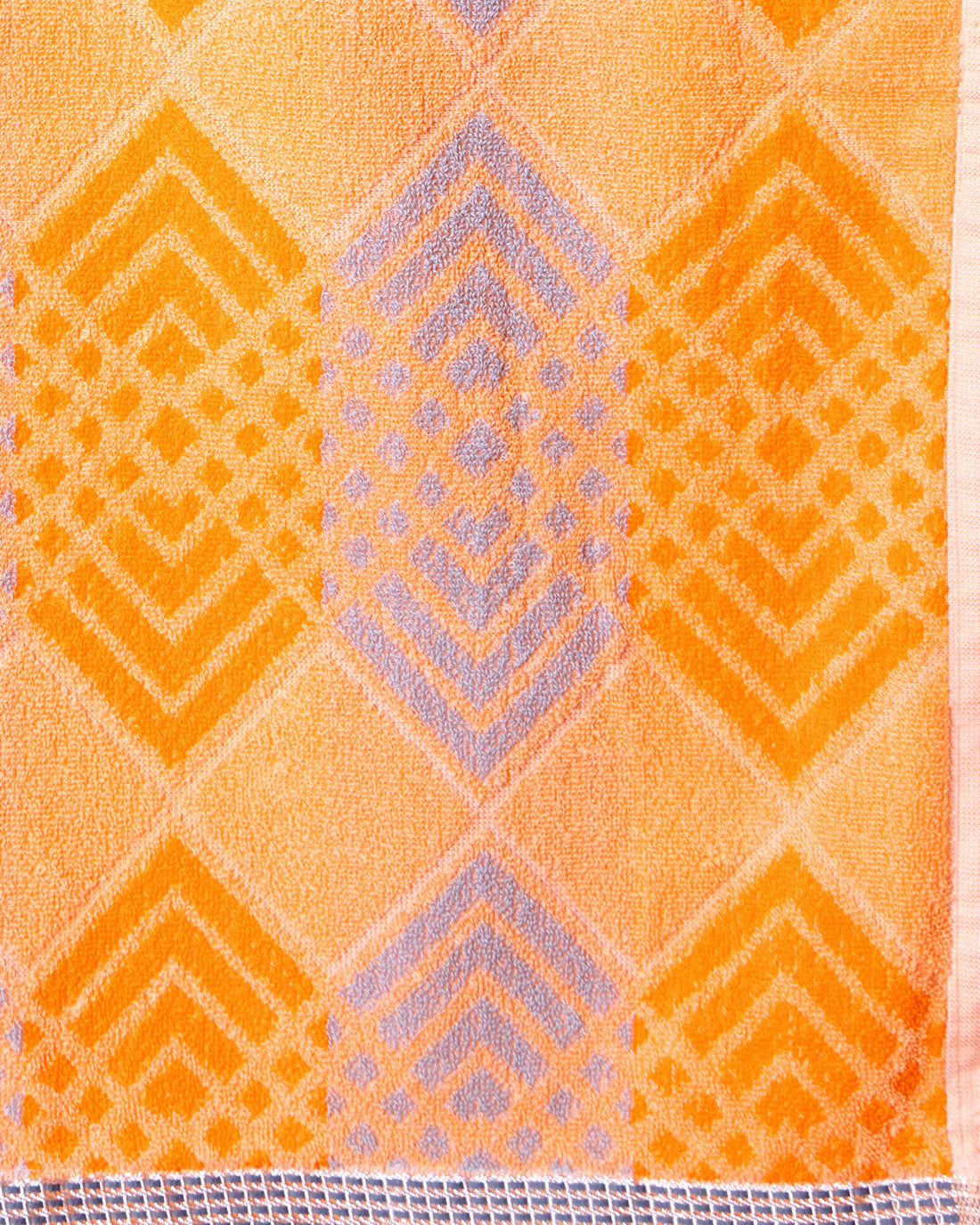 Soft Cotton Bath Towel with Ethnic Diamond & Chevron Woven Design - Orange