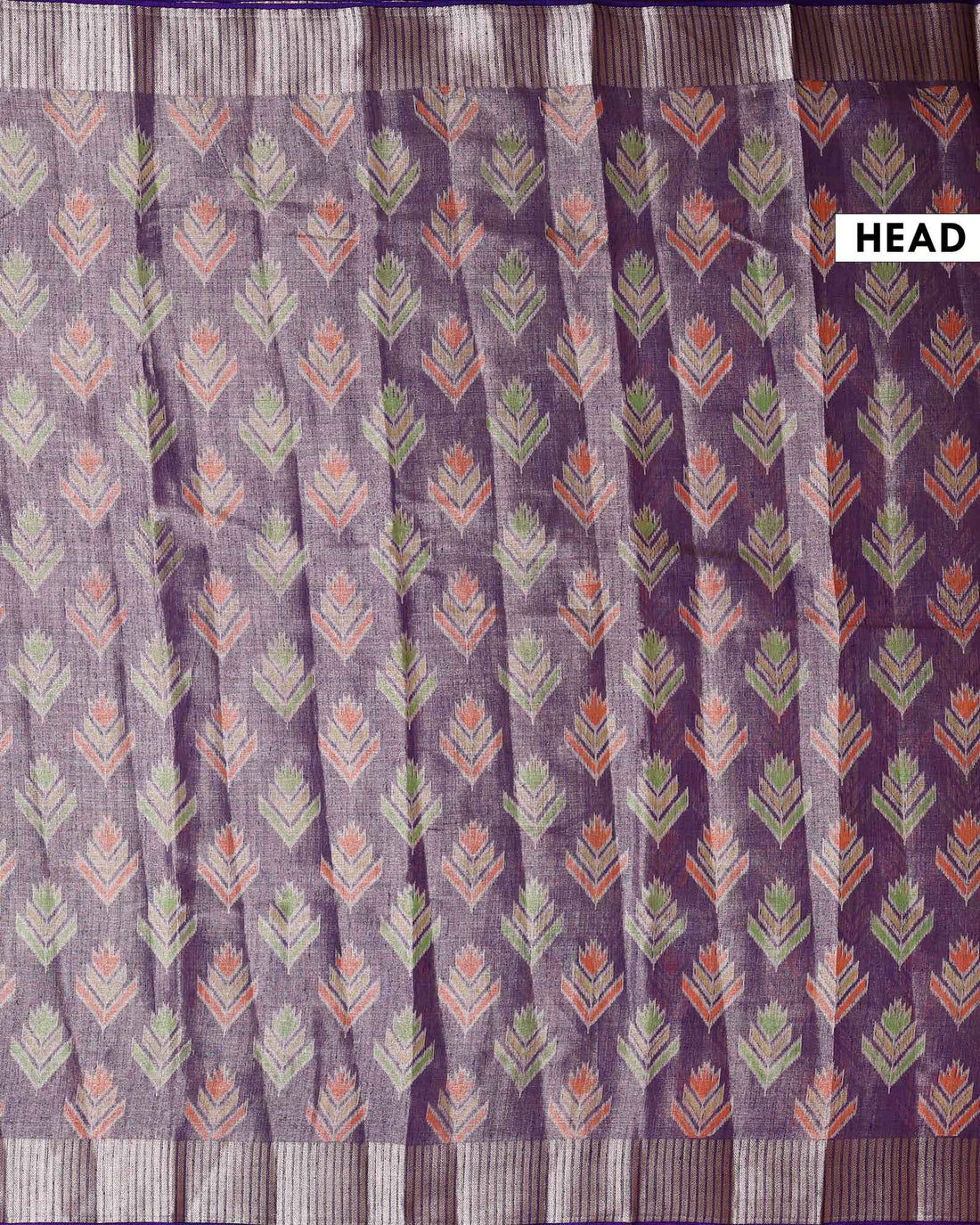 Elegant Semi Tissue Saree with Ikkat Inspired Printed Body and a Subtle Zari Border – Purple