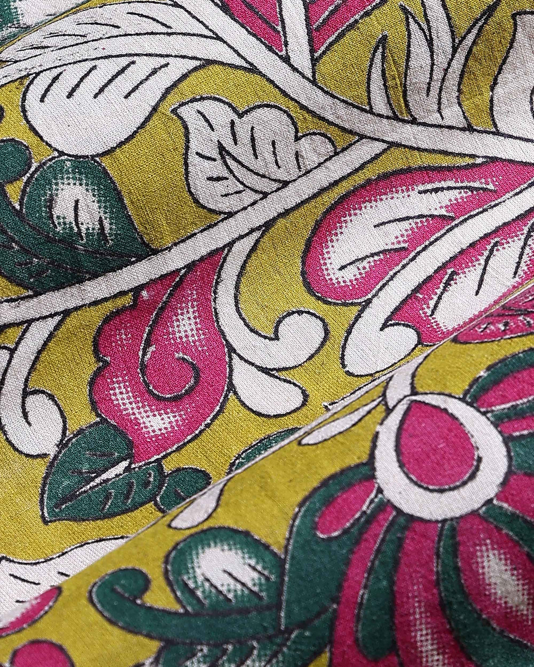 Women’s Printed Cotton 1 Meter Blouse Material with Traditional Floral Motifs - Olive Green